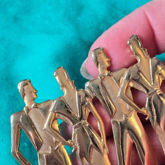 JJ Jonette Vintage Art Deco Style goldtone Double Date Brooch 1988 pin 80s prom - Picture 12 of 15